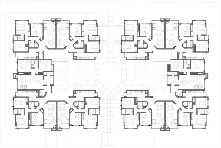 Planta Primer Piso :: Proyecto Los Bugambiles | Diseño: Daniel Winograd y Luis Jorge Perry