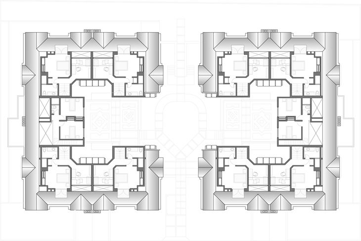 Planta Segundo Piso :: Proyecto Los Bugambiles | Diseño: Daniel Winograd y Luis Jorge Perry